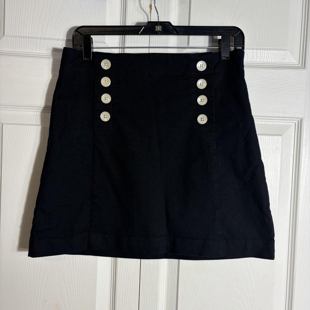 Loft Black Sailor Mini Skirt Women 2 Black Double Breasted Button Front Nautical